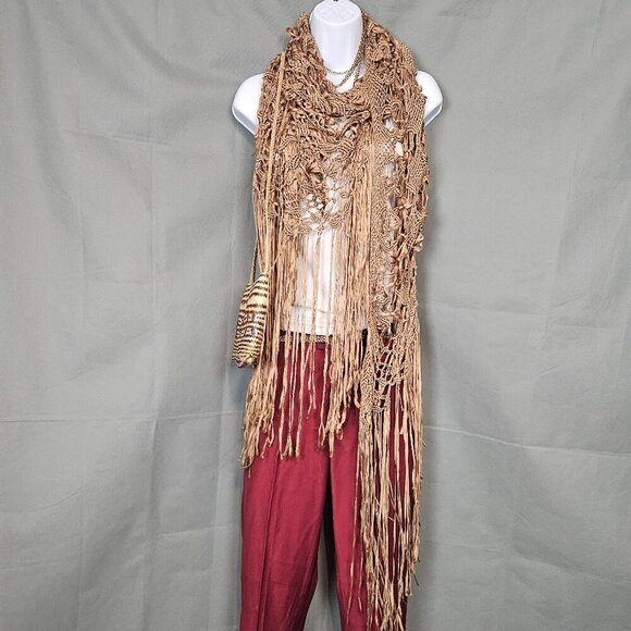 70s Vintage Boho Macrame Crochet Fringe Handmade Wrap - Picture 1 of 8